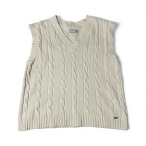 Hollister Sweater Vest Women Small Ivory V-Neck Sleeveless Knit Layering Ivy